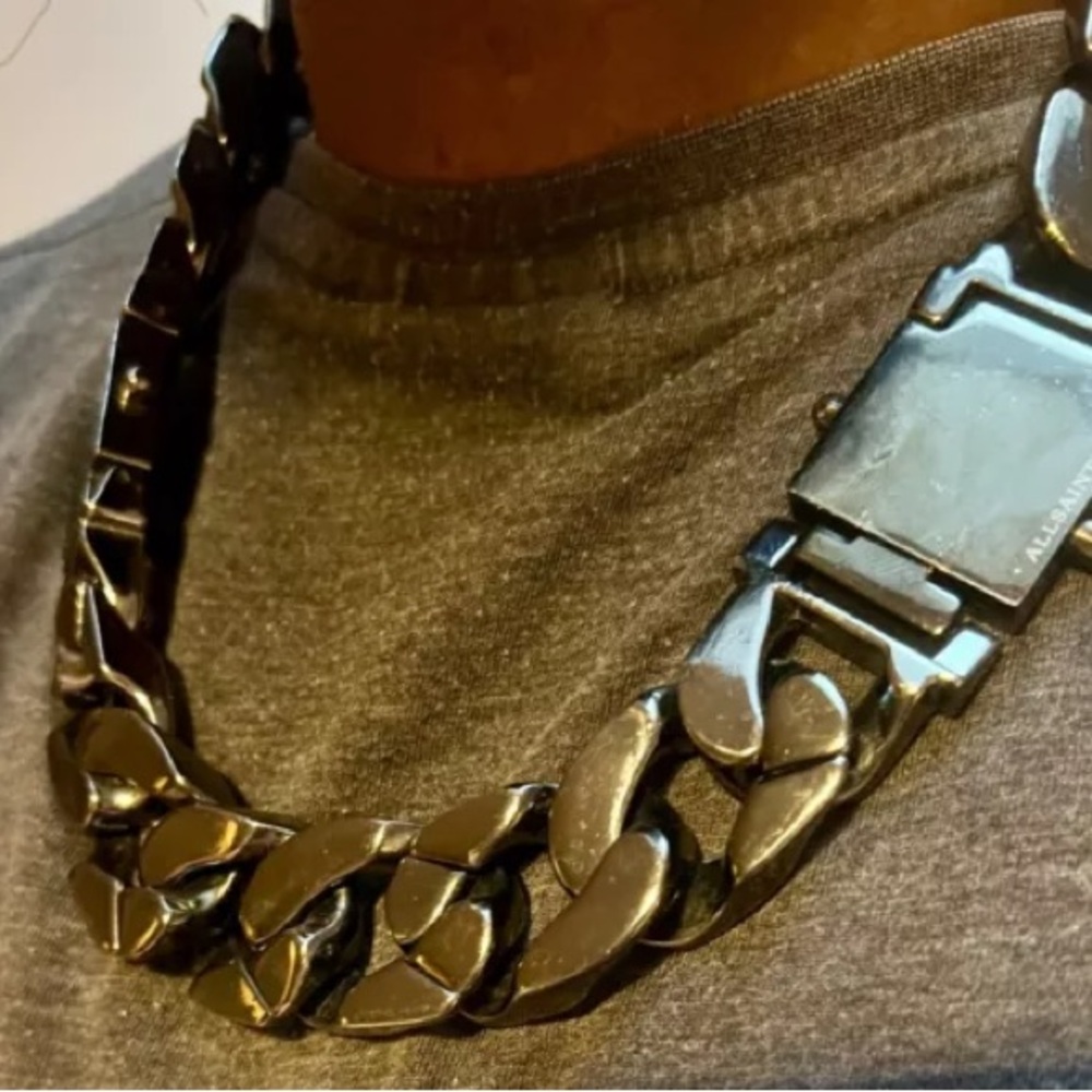 Allsaints Silver chrome gunmetal Chain link Necklace / choker
